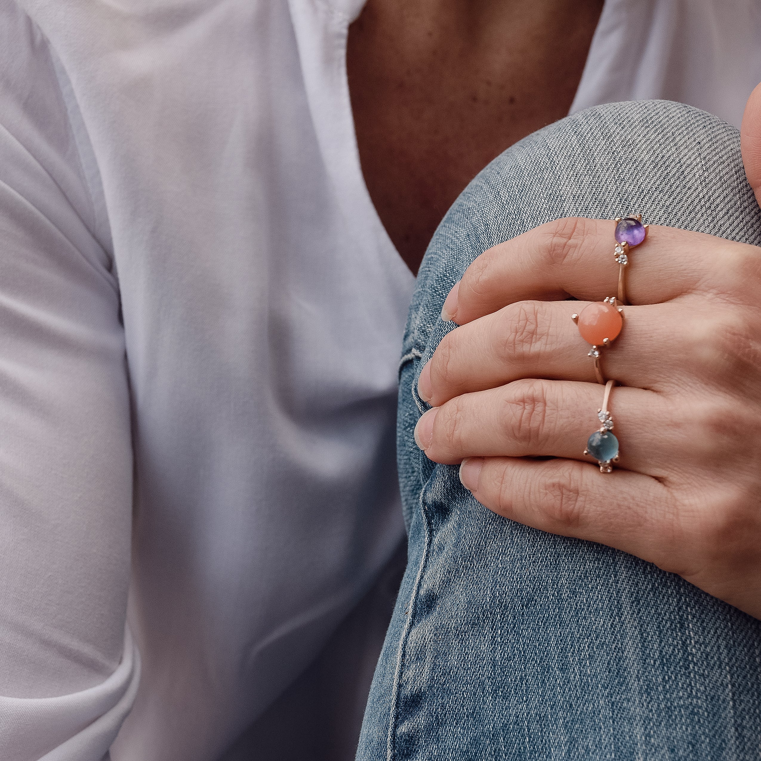 Stellini Ring "big" in 585/- Gold mit Moonstone peach